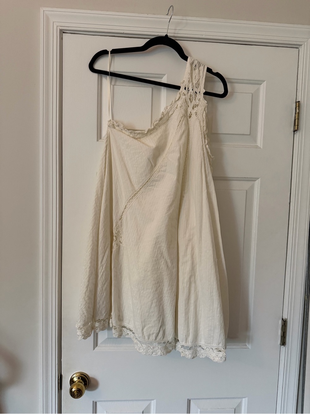 Free People One-Shoulder Cream Lace-Trim Dress